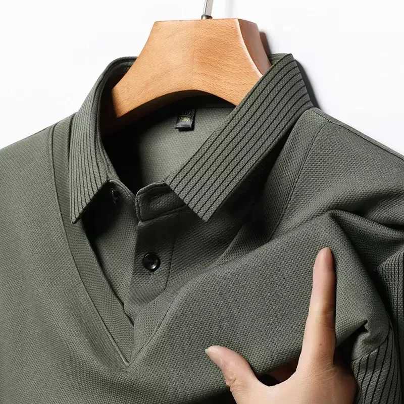 Spring 2025 mens high-end fake two-piece thick shirt with a casual and fashionable collar and bottom polo shirt with soft and high stretch fabric W250