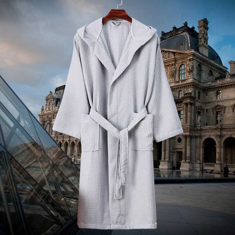 Waffle Robe Unisex Bath Robe Hooded Robe for Lovers 100 Cotton Winter Warm Bathrobe Sleepwear Homewear Autumn New C251104