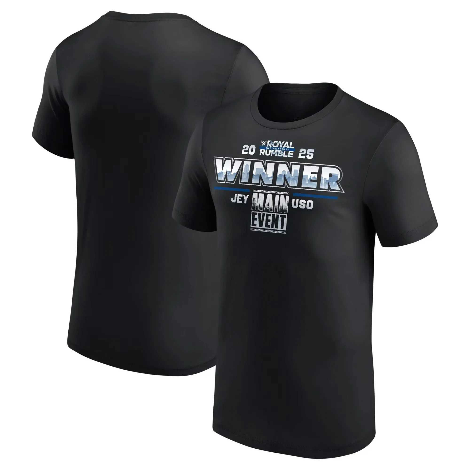 Mens Black Jey Uso Mens Royal Rumble 2025 Winner T-shirt Summer Short Sleeve T-shirt Sports Childrens Clothing Top W250403