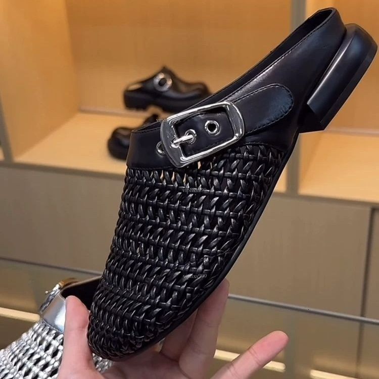 New Designer Sandals With Free Shipping French Woven Hollowed Out Half For Women's Casual Flat Bottom With A Straight Ribbon Mary Jane's Hea