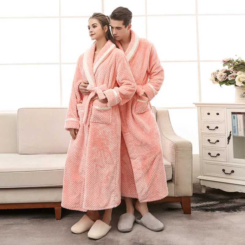 Men Women Winter Extra Long Warm Bathrobe Luxury Thick Flannel Bath Robe Soft Thermal Dressing Gown Sexy Robes Bridesmaid C251104