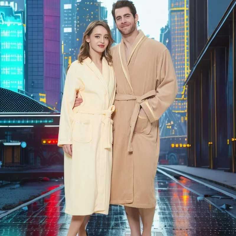 Men Casual Bathrobe Gown Autumn Winter Flannel Long Robe Couple Thicked Warm Sleepwear Plus Size Nightgown Women Loose Home Wear C251104