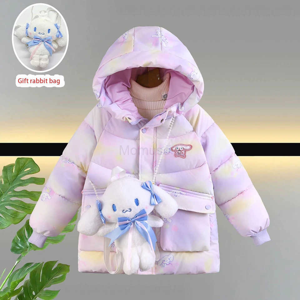 Sanrio Cinnamoroll Kid Clothing Girls Parka Coat 2025 Winter Children Gradient Color Cartoon Hooded Jacket Teen Plush Warm Outerwear H251104