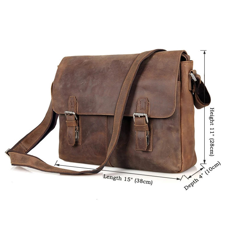 Vintage Crazy Horse Leather Men Shoulder bag Genuine Messenger Bag men Crossbody Sling Leisure Casual Brown y251110