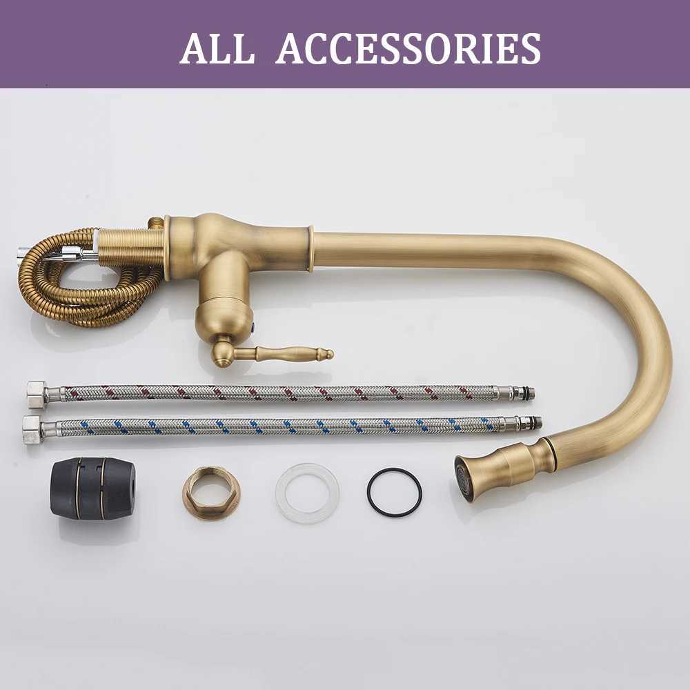 Antique Brass Kitchen Sink Faucet Pl Down Swivel Spout Kitchen Deck Mounted Bathro Hot and Cold Water Mixers Tap Y251104