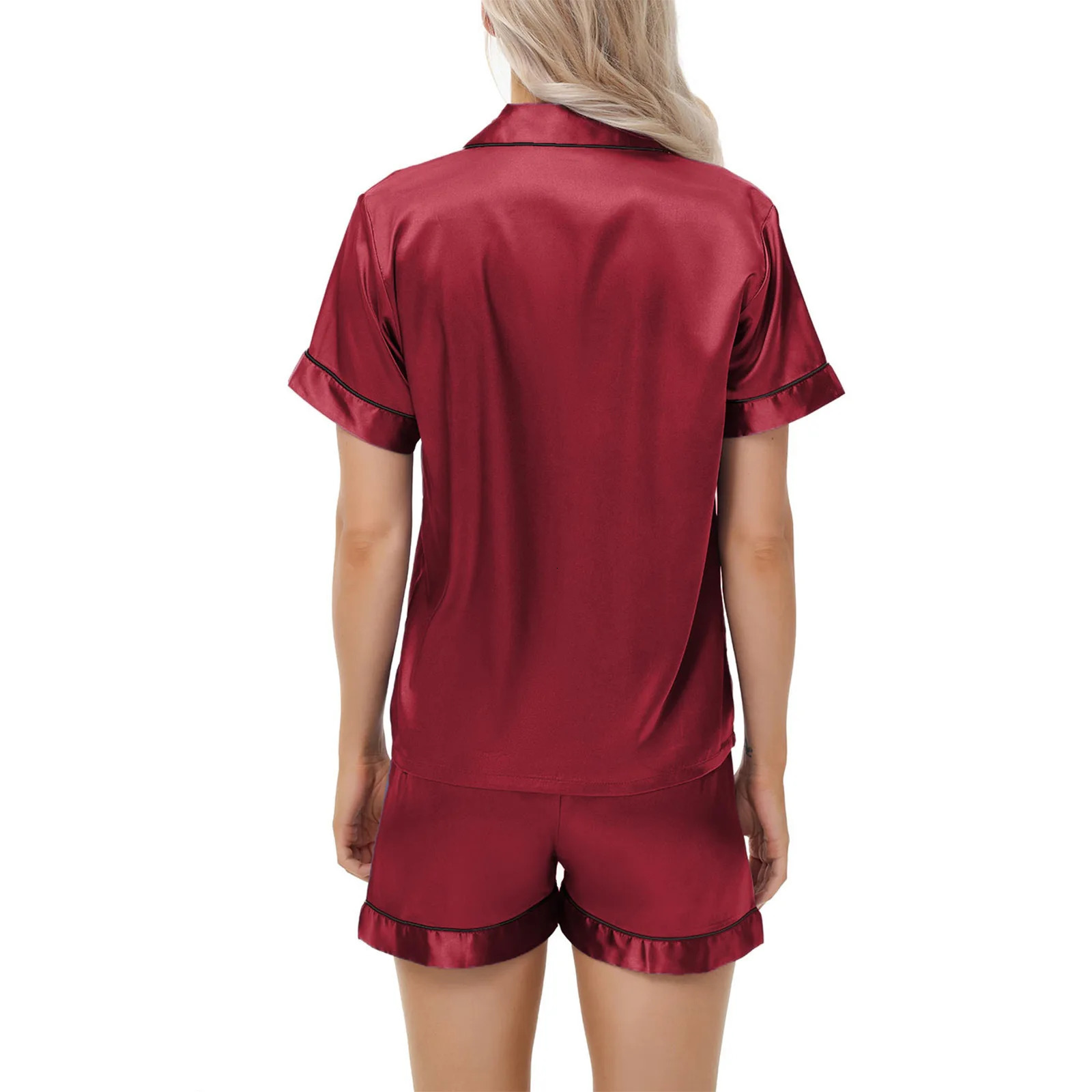 2025 Summer Ice Silk Pajamas Womens Short Sleeve Shorts Satin Large Size Pajamas Home Clothes Set Pyjamas Women 250403