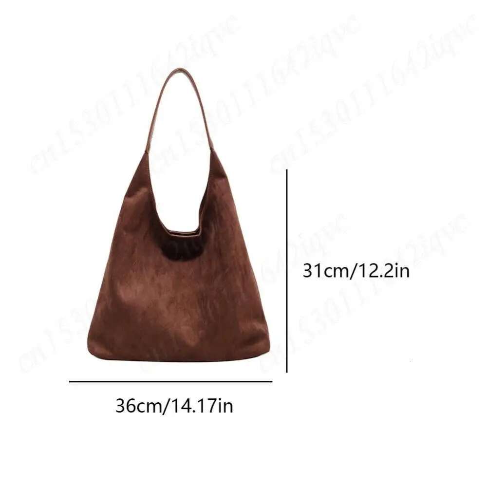 designer bag Vintage Women's Suede Shoulder Simple Tote Large Capacity Stylish Commuting Bag Solid Color Hasp Closure Handbag