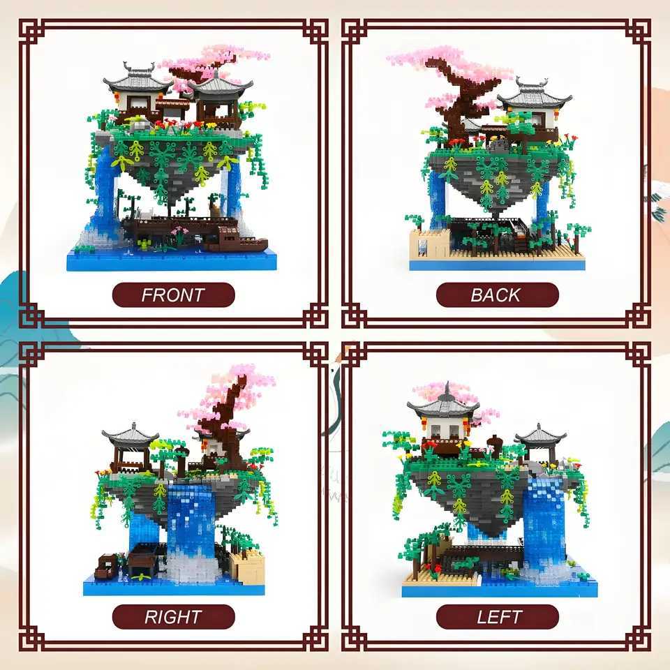 Peach Blossom Lake Building Blocks Micro Building Set Tranquil Garden with Flowers and Lights A Floating Architecture Model C251104