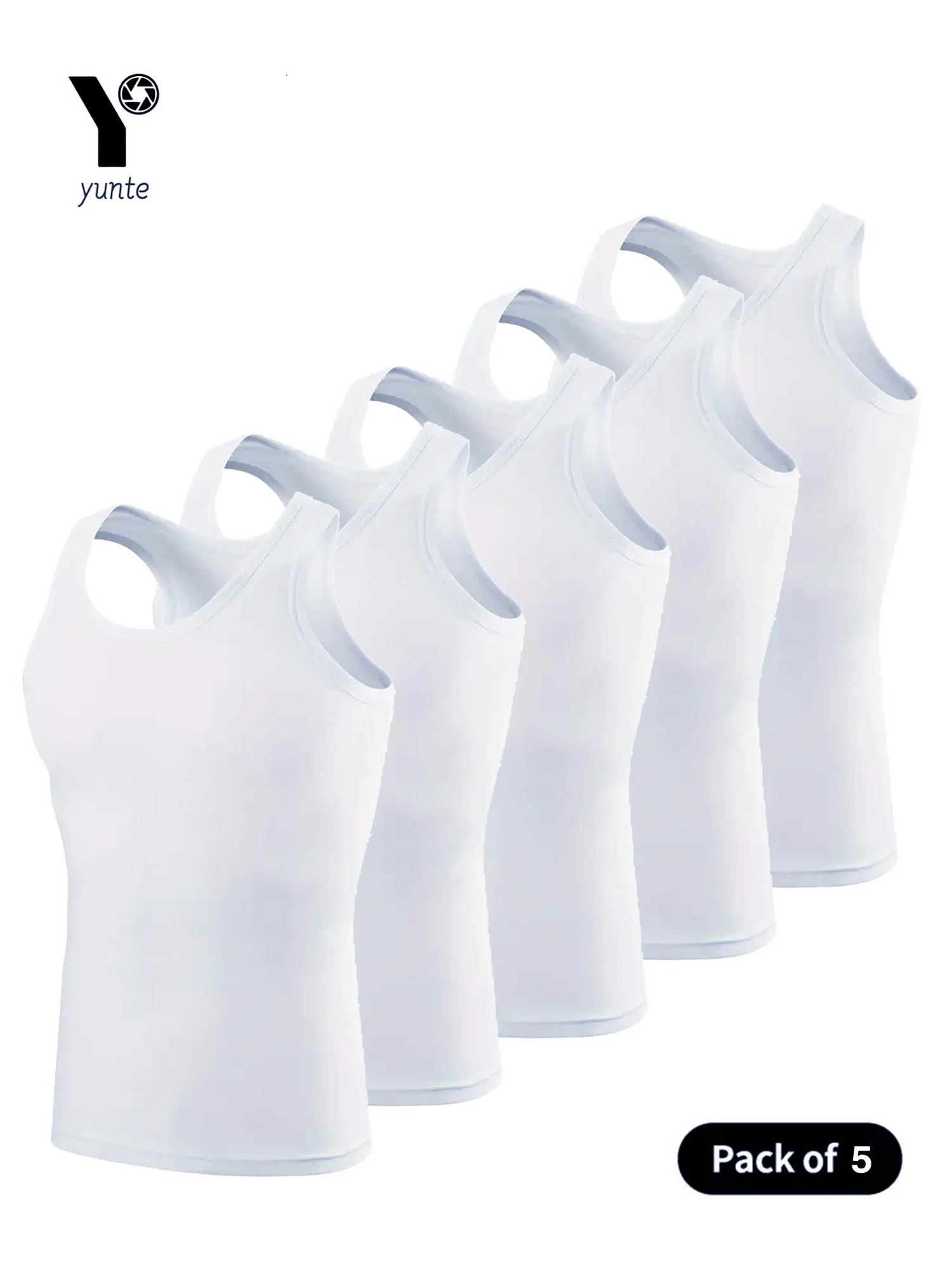 Mens Vest White 5-Piece Breathable Quick-Drying Polyester Fiber Sports Vest Suitable for Gym Running and Training Casual Pure C 250402