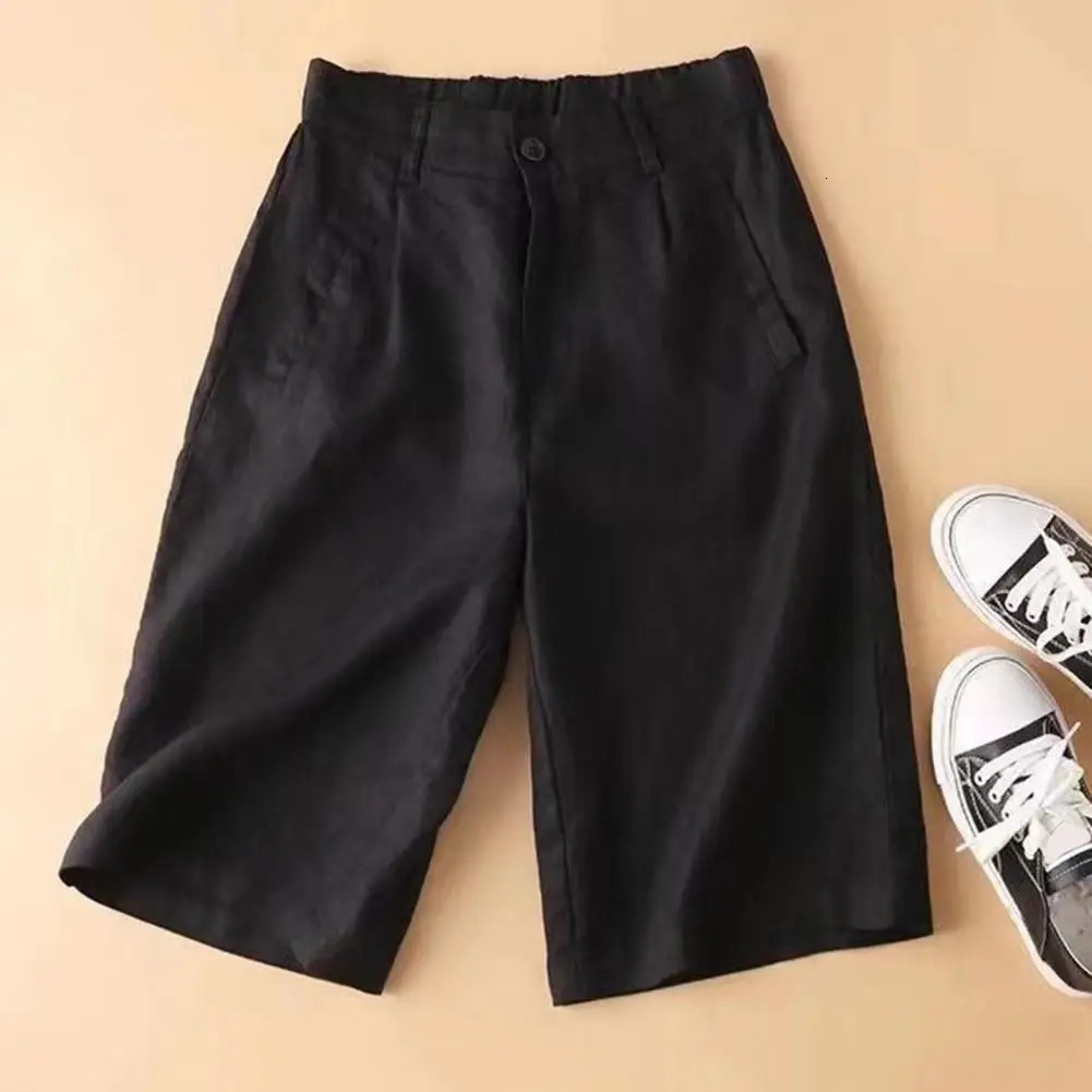 Cotton Linen Shorts Women Elegant High Waist White A Line Wide Leg Suit Shorts Slim Straight Wide Leg Short Pants Work Shorts 250403