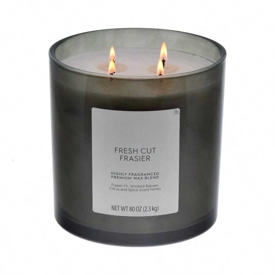 Cut Frasier Scented 4 - 80oz Large Oversized Jar Candle in White with Warm Woody Notes for Home Ambiance H251104