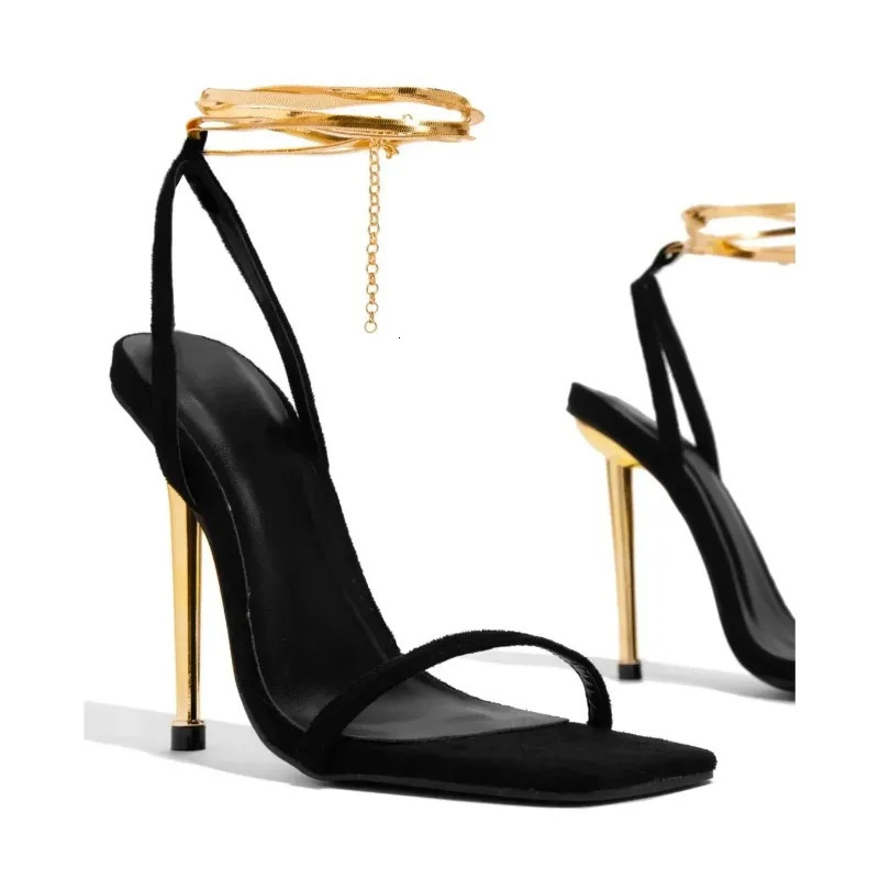 Women heels Sexy Gold High Heels Sandals Thin Single Strap Metal Stiletto Sandals Gold Heel Shoes 251030
