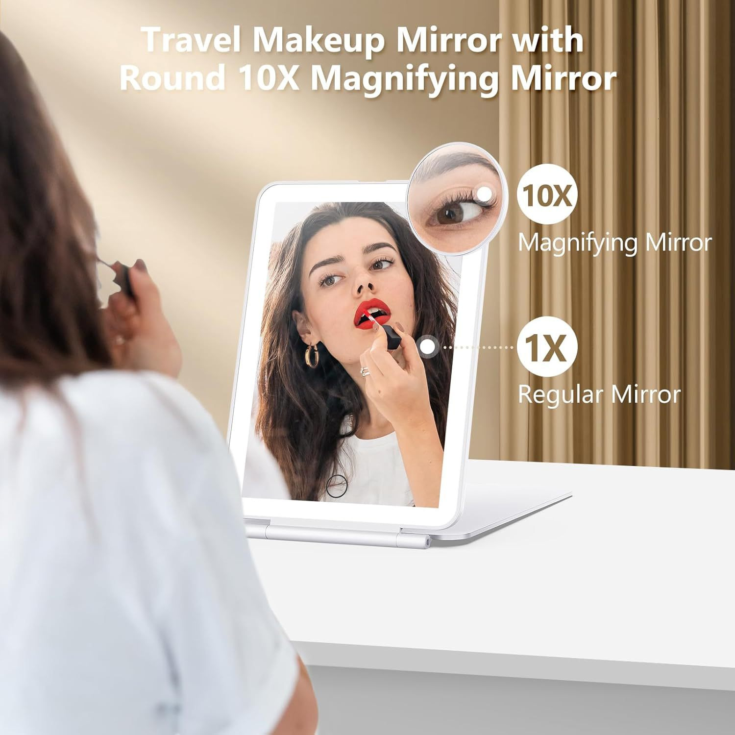 LED folding portable makeup mirror fill light equipped with 10x magnifying mini portable mirror rechargeable desktop fill light