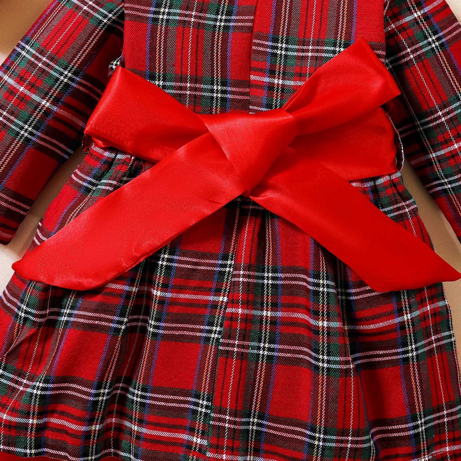 Toddler Girl Christmas Dress Red Green Plaid Dress With Bow Kids Outfits For Fall/Winter Long Sleeve Children Party Clothing C251104