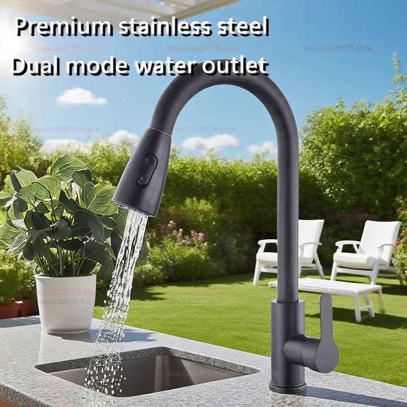 New Stainless Steel Kitchen Faucet with Pl Out Spray Single Hole 360 Swivel Sink Mixer Flow Spray Durable Easy to Install Y251104