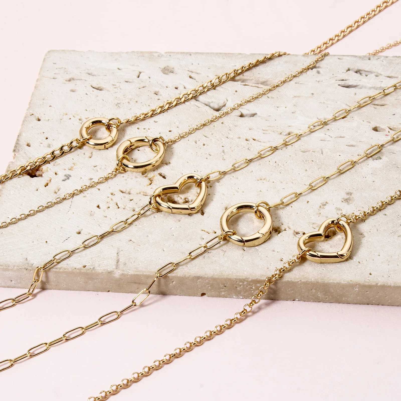 1 Piece Brass Link Chain Necklace 18K Gold Plated With Heart Round Spring Ring Clasp For Women Men Jewelry Necklaces GiftsXJ251104