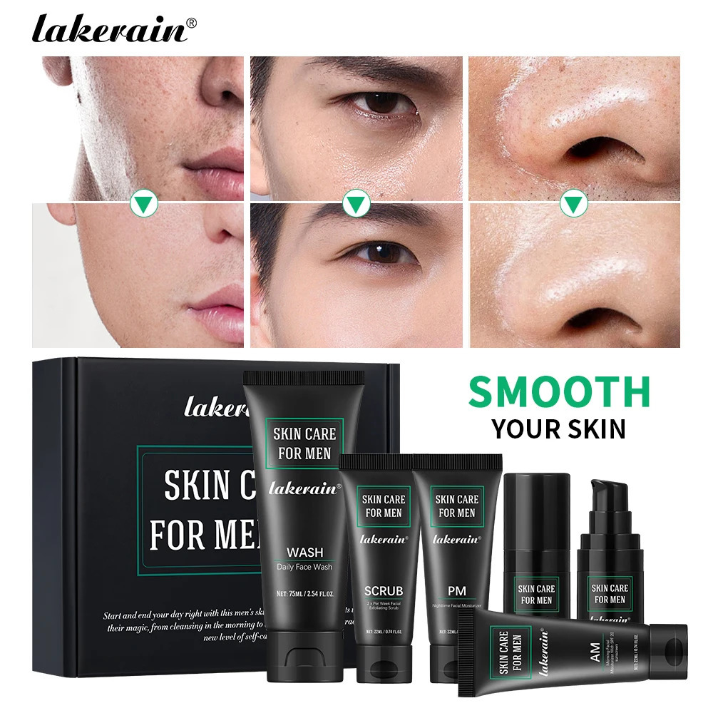 Lakerain Skin Care for Men Kit Oil Control Skin Increase Hydrate Deep Cleaning Face 7 PCS Per Set Travel Skin Care Kit 251030