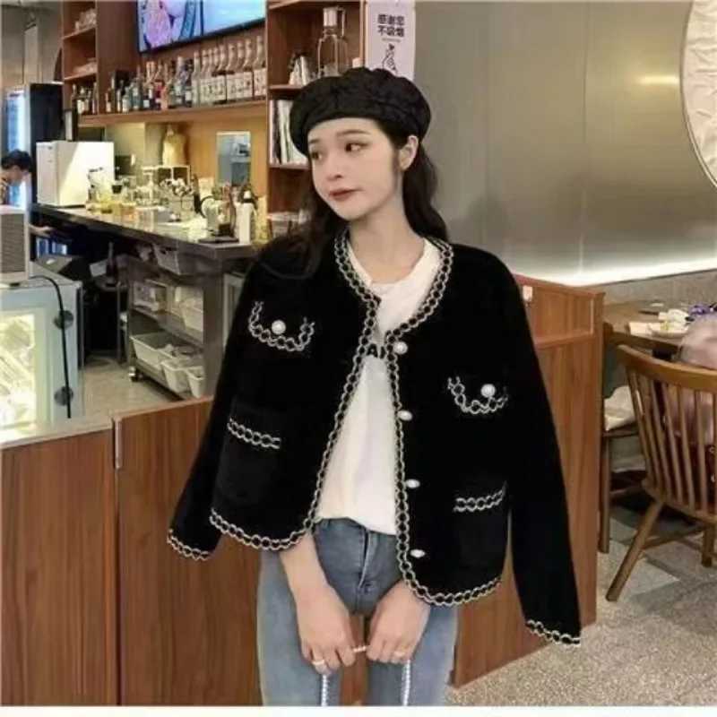 Elegant O Neck Office Women Knitted Jacket Autumn Winter Minklike Loose Sweater Pockets Cardigan French Style Casual Clothing J251103