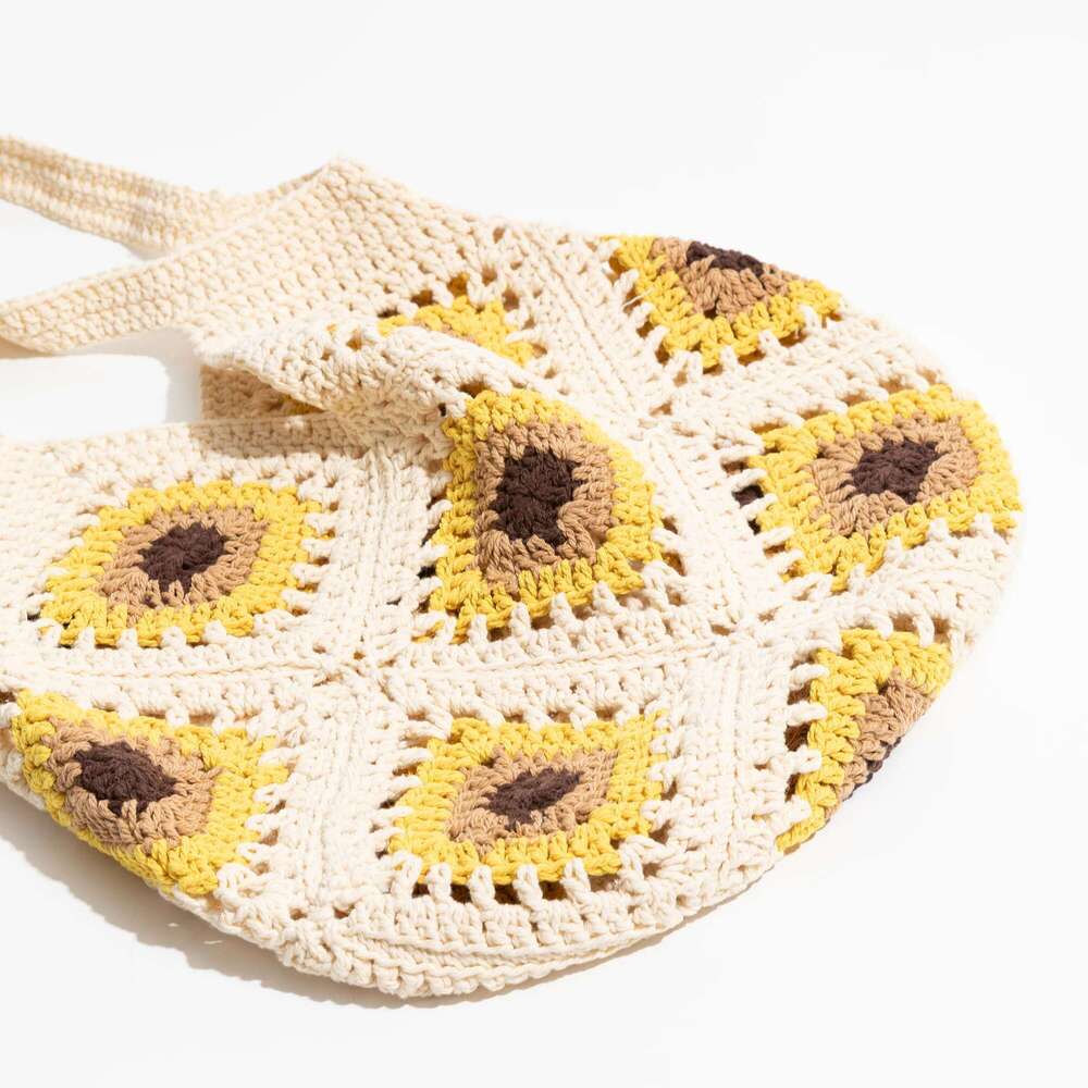 MABULA Handmade Suower Crochet Cotton Handbag Beach Tote Bag Aesthetic Knit Mesh Vacation Cute Gifts Hollow Shoulder Purse