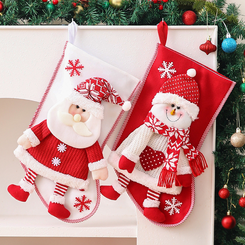 2-Pack Christmas Stocking Gift Bags Candy Gift Boxes Christmas Tree Ornaments Hanging Decorations with Santa Snowman and Reindeer Creative Hangers