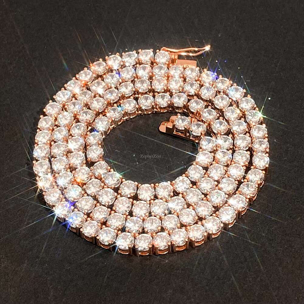 Hip Hop Popular Jewelry Iec out 5A Zircon Dia Gold Plated Sier Round Tennis Chain Necklace for men