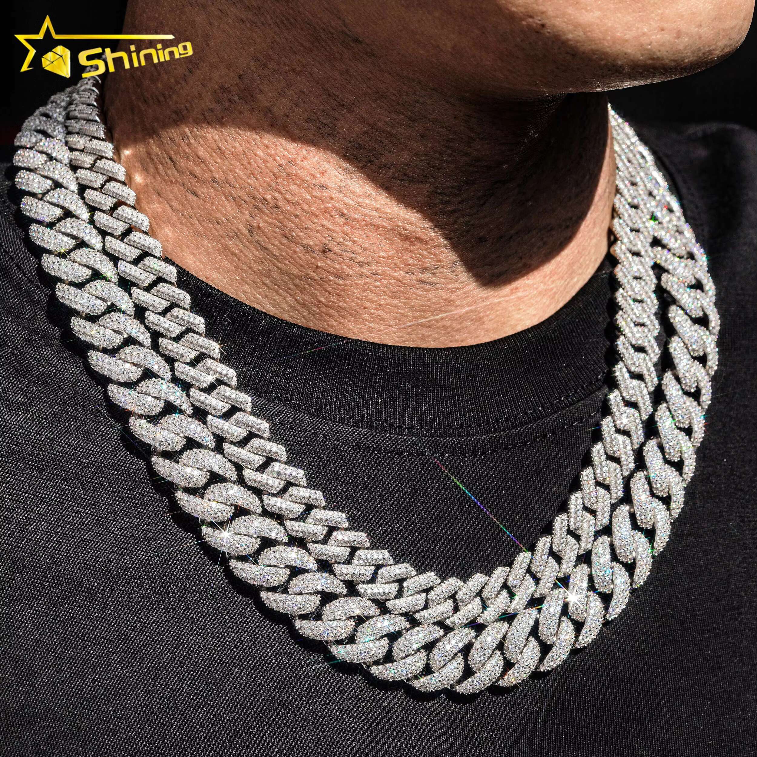 Fashion Gift Hip Hop Jewelry Gold Plated 925 Silver Necklace 15MM 3 Rows VVS Moissanite Cuban Link Chain