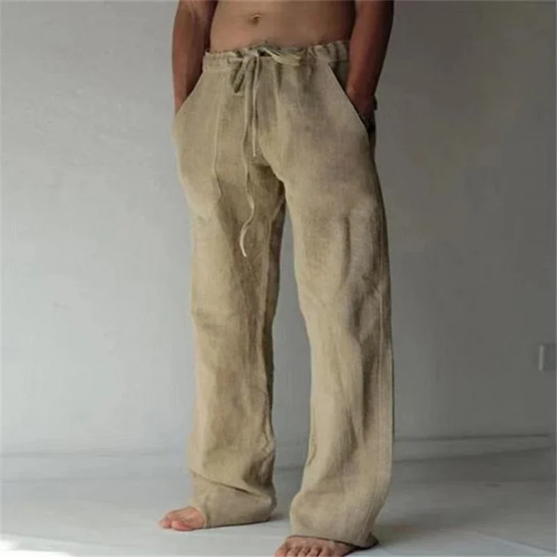 Mens Cotton Linen Pants Male Autumn Breathable Solid Color Linen Trousers Fitness Streetwear S-3XL 250402