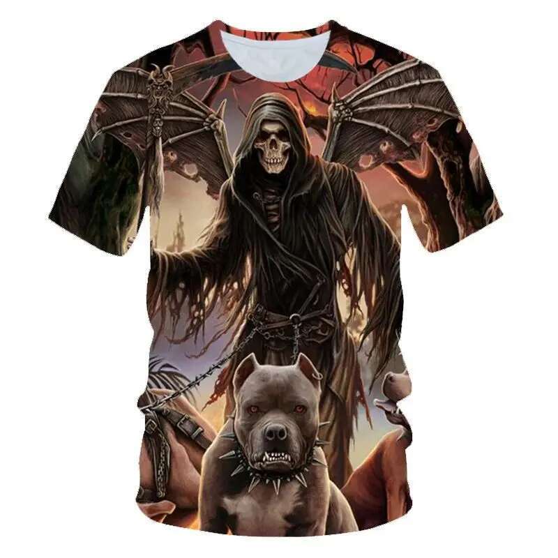 New Summer Men Scary Skull Cool Street Casual 3d Printed T-Shirt Fashion Trend Personality Plus Size O Neck Short Sleeve Top