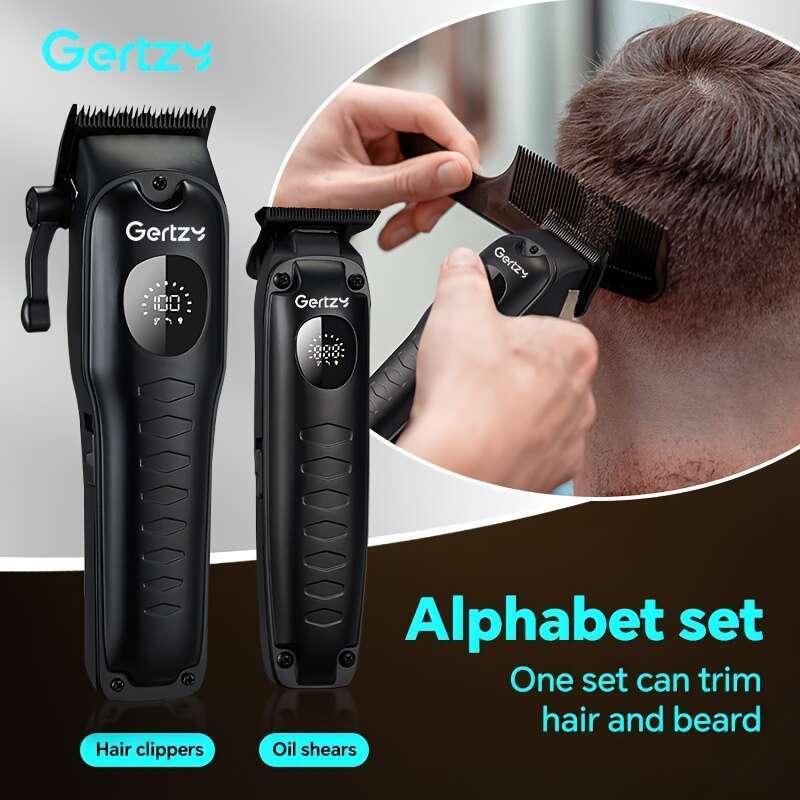 GERTZY Professional Men's Clipper Set With LED Display USB Rechargeable, Lithium Battery, Includes 9 Limit Combs, Smooth Cutter Head, And Attachm