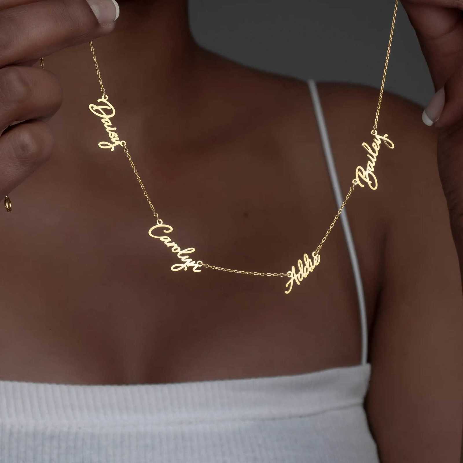 Custom Multiple Name Necklaces For Women Gold Plated Stainless Steel 2 3 4 5 Names Necklace Family Christmas Jewelry GiftXJ251104