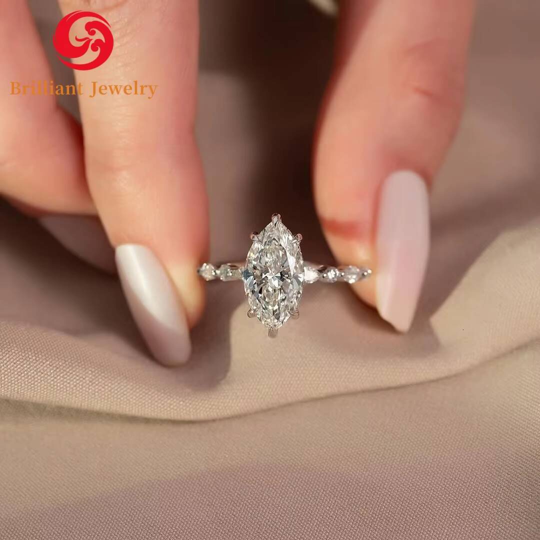 Customized Engagement Couple Ring 14k 18k White Gold 7x14mm VVS1 Mossanite Marquise Cut Moissanite Ring