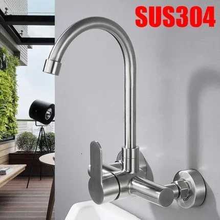Double Hole Kitchen Faucet Wall Mounted Stainless Steel Washbasin Sink Faucet Hot and Cold Water Mixer Tap Bathro Faucets Y251104