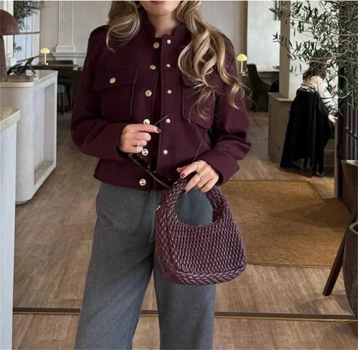 Fashion Button Bomber Jacket For Women 2025 Autumn Winter Stand Neck Coat Single Breasted Pocket Jackets Lady Casual Chic Coats J2511241