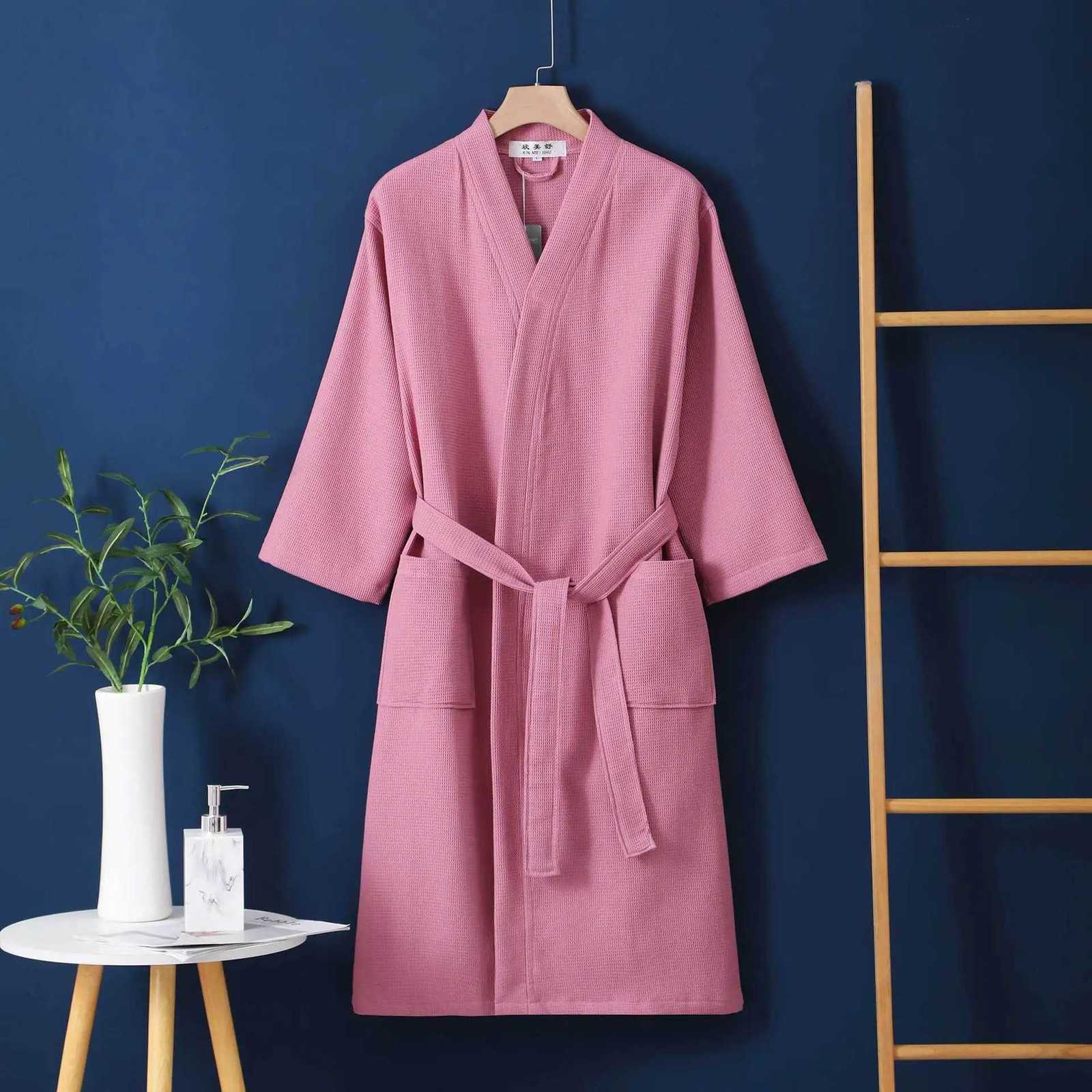New Wedding Dress 100 Cotton Waffle Bathrobe Lightweight Spring Autumn Couples Sleepwear Winter Nightwear Womens Kimono Robe C251104