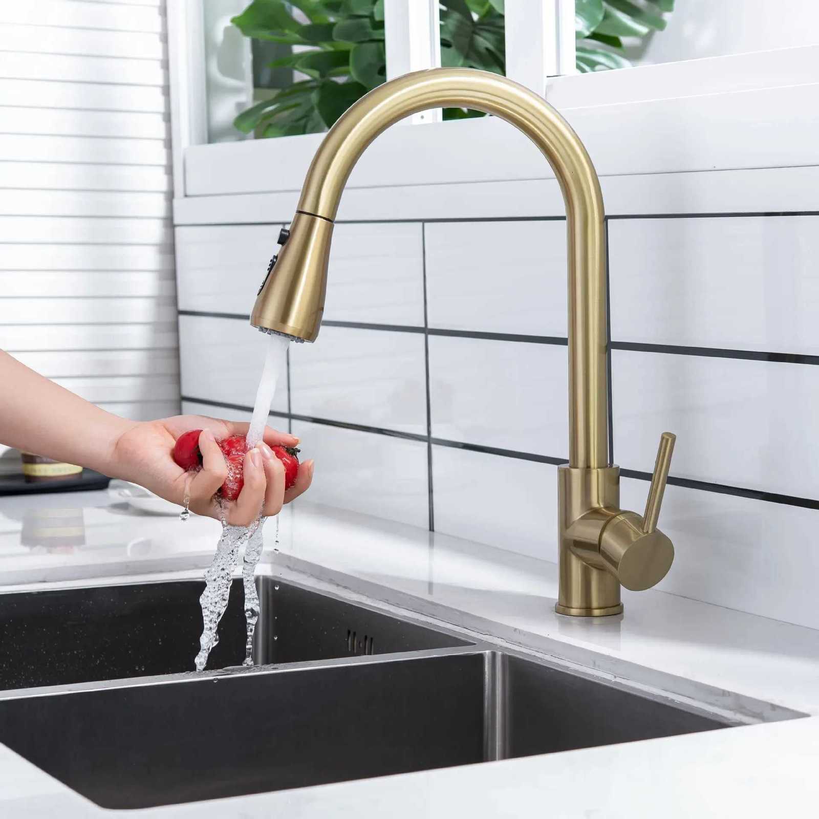 Stainless Steel Kitchen Faucets Pl Out Kitchen Mixer Tap Deck Mounted He Improvement Hot and Cold Water Telescopic Faucet Y251104
