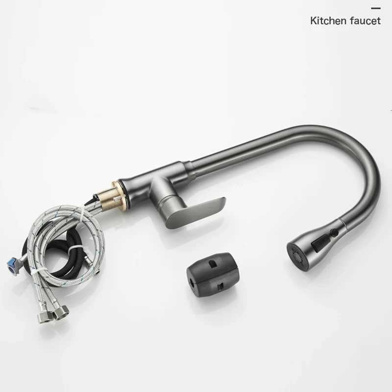 Kitchen Faucet Single Hole Pl-Out Spout Kitchen Sink Mixer Faucet Stream Spray Gun Gray/Black Mixer Faucet Y251104