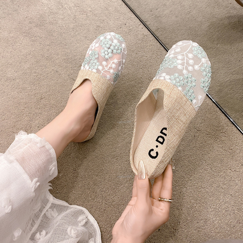 New Designer Sandals With Free Shipping Fishermen's Shoes With Toe Caps And Half Slippers For Women's Summer Outdoor Wear Linen One Foot Off