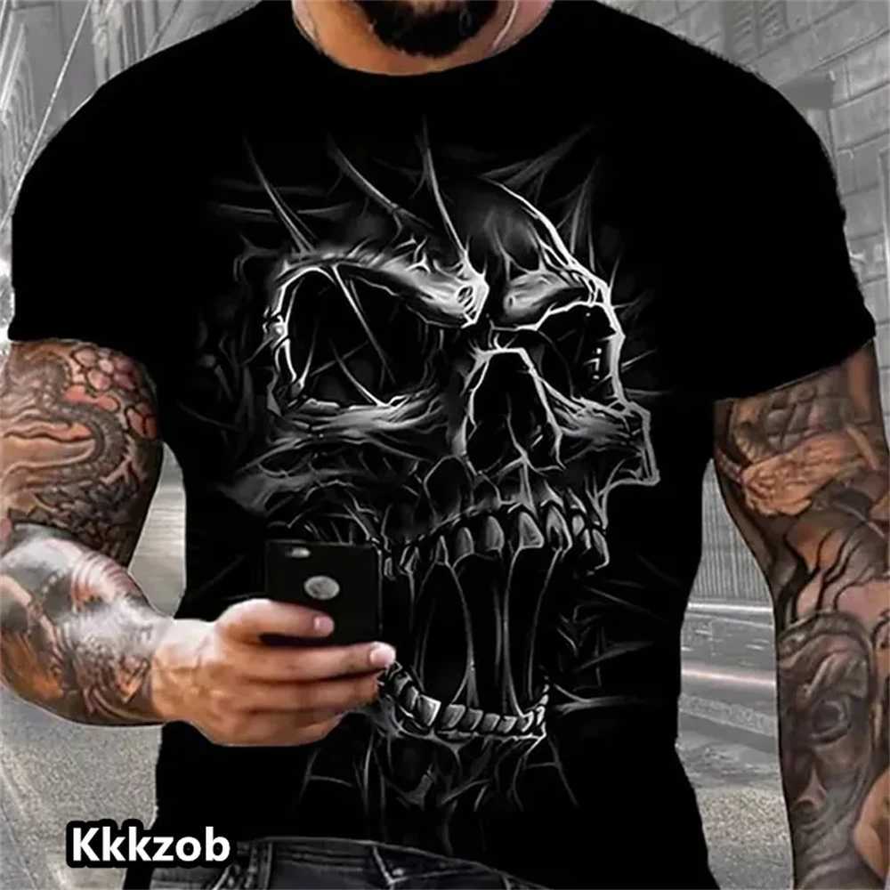 Skull graphic horror printed top short sleeved mens T-shirt fashionable casual oversized T-shirt street clothing W250403