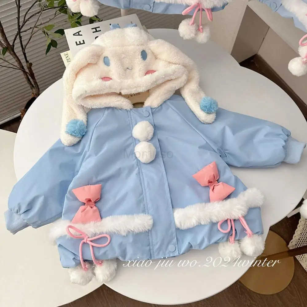 Sanrio Childrens Coat Anime Cinnamoroll Lolita Childrens Jacket Girl Plush Jackets Kids Winter Cute Hooded Warm Cotton-Padded Clothes H251104