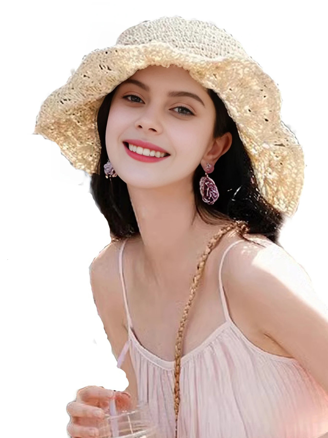 Women Summers Straw Hat Handmade Fashion Bowknot Foldable Sunscreen Panama Wide Brim Outdoor UV Sun Portect Beach Cap Girl 250326