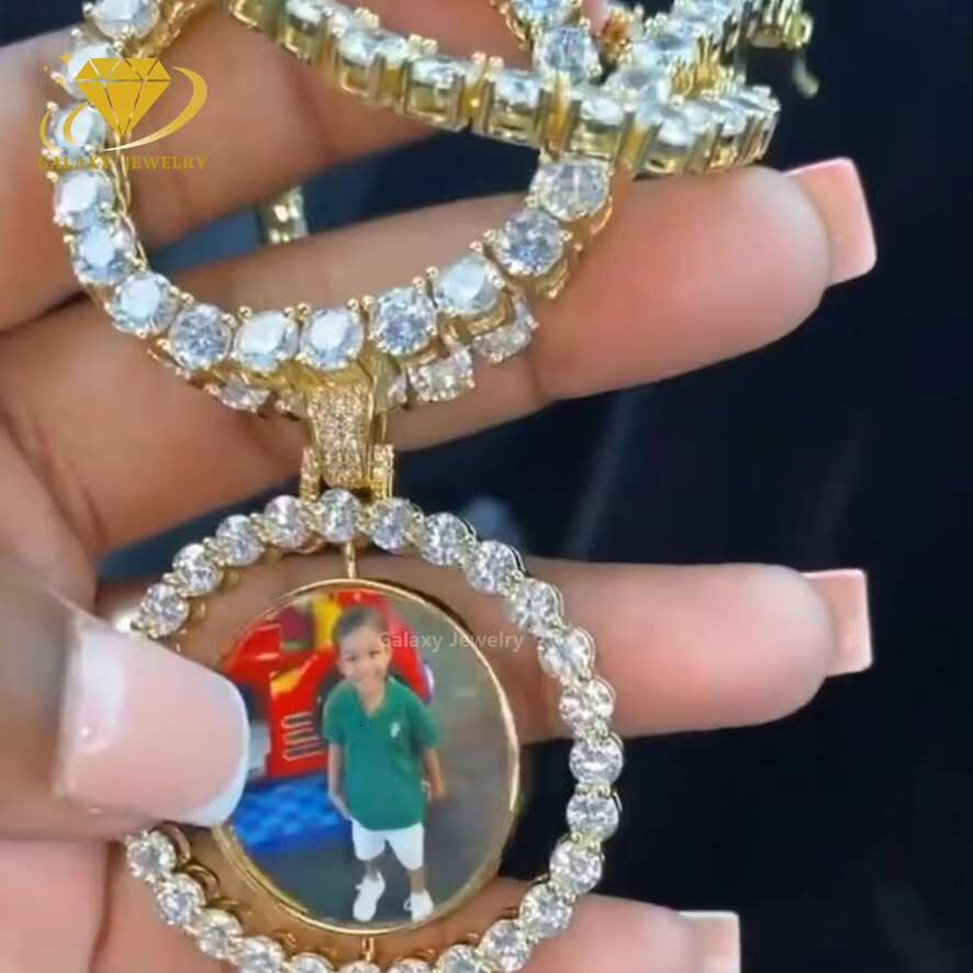 Hip Hop Anniversary Gifts Picture Pendant Tennis Chain Ice Moissanite 925 Silver Heart Shape Memorial Photo Pendant Necklace