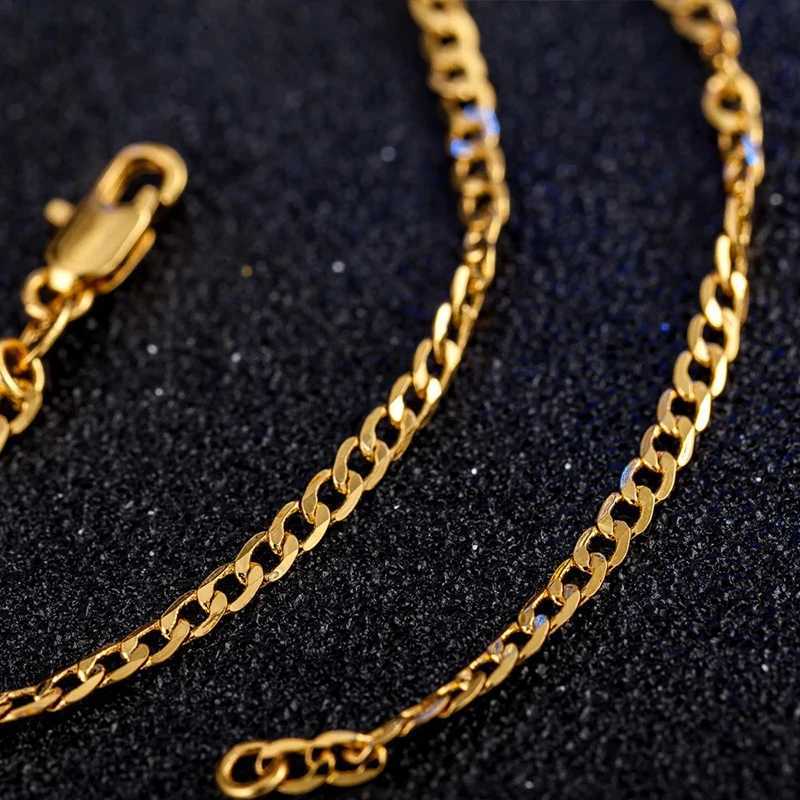 ALIZERO 925 Sterling Silver 16/18/20/22/24/26/28/30 Inch 18K Gold 2mm Sideways Chain Necklace For Women Man Wedding JewelryXJ251104
