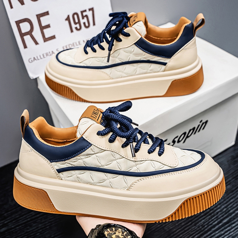 Spring new men's low-top casual shoes thick soles increase student sports skateboard shoes leather niche men's shoes a variety of colors 39-