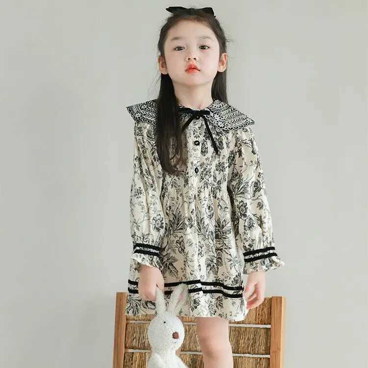 Girls Spring Autumn Dress Embroidered Floral Fashionable Long Sleeve Dress Stylish Peter Pan Collar Autumn Dress C251104