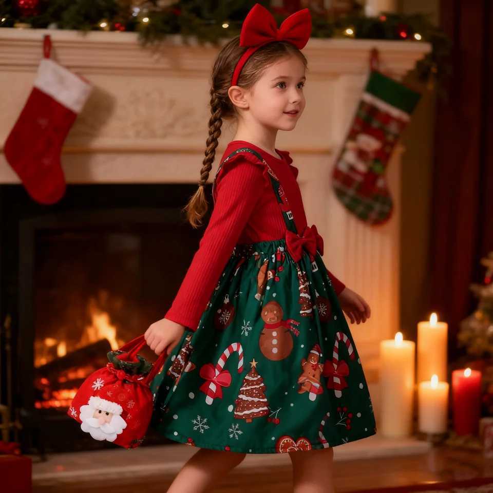 2026 New Year Dress For Baby Girls Autumn Long Sleeve Princess Dress Kids Red Patchwork Xmas Gift Deer Print Christmas Dresses C251104