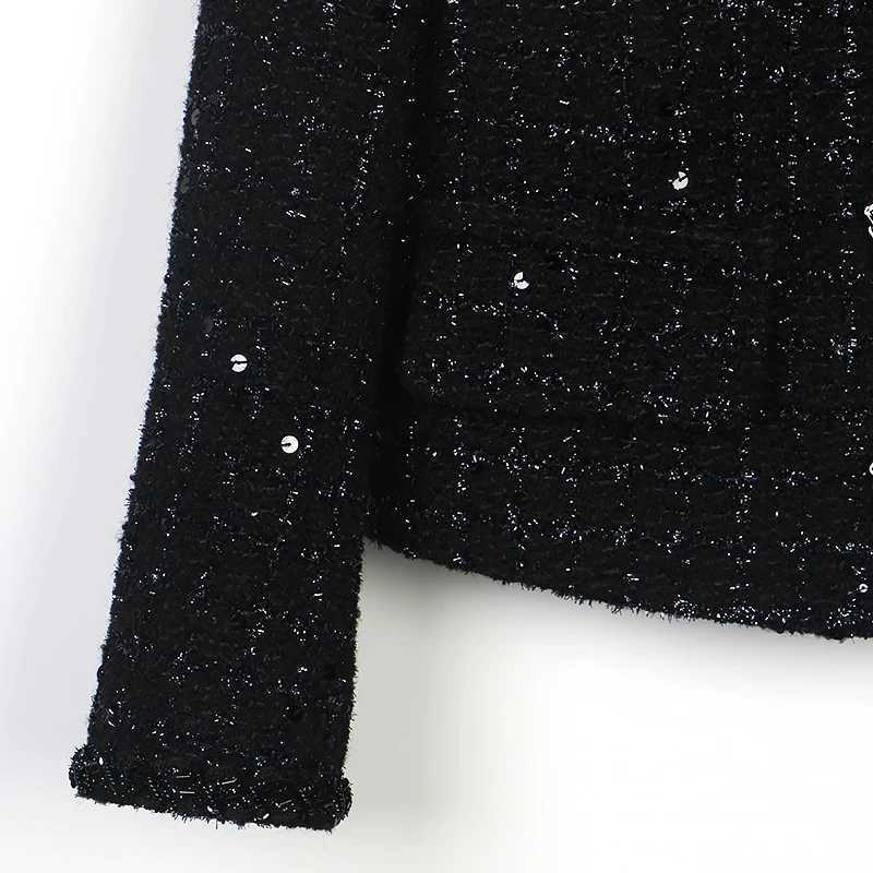 New fashionable and elegant celebrity sequin temperament small fragrance style tweed round neck singlebreasted jacket J251103