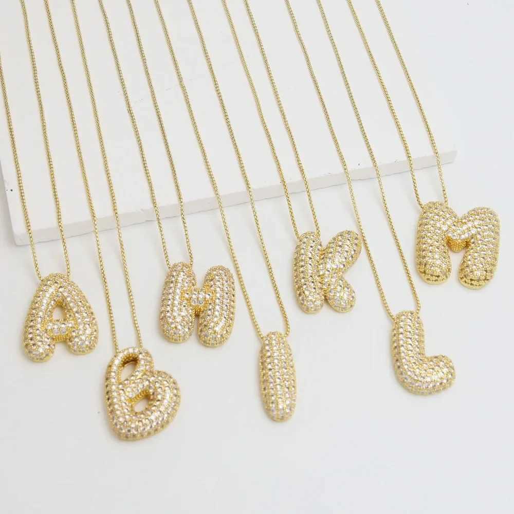 18K Gold Plated Waterproof Thick Bubble Alphabet Letter Clavicle Choker Necklace Sparkling Rhinestone Balloon Initial JewelryXJ251104