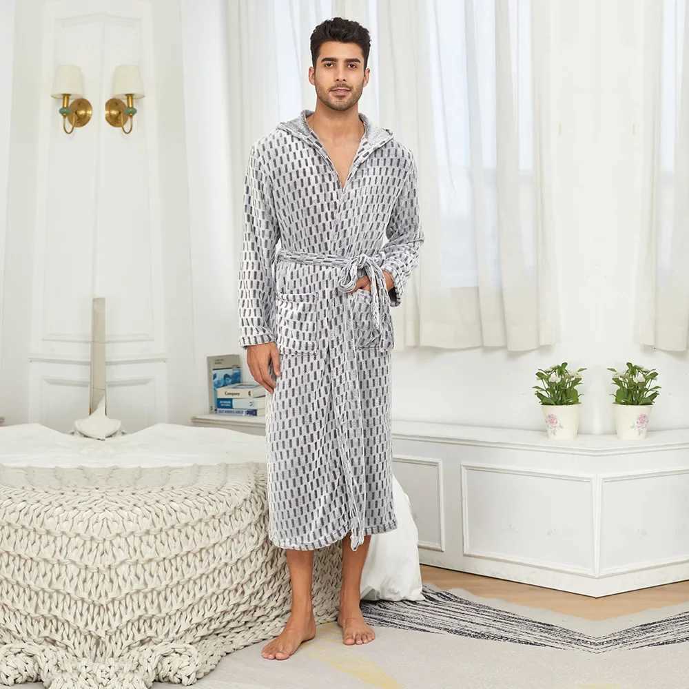 Thickened Warm Robe Checkered Mens Hooded Lace Up Nightgown Autumn Winter Sleepwear Male Loose Casual Hooded Bathrobe Nightwear C251104