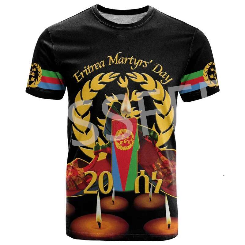 Custom Name Country Eritrea Ethia Flag Tribe Tattoo Retro 3DPrint Summer Haruku Casual Short Sleeves T-Shirts Streetwear N1