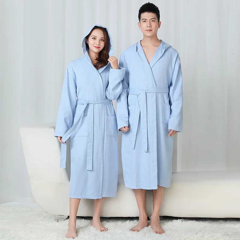 100 Cotton Hooded Robes For Women Autumn New Dressing Gown Men Kimono Bathrobe Long Solid Bath Robe Hotel Sleepwear C251104